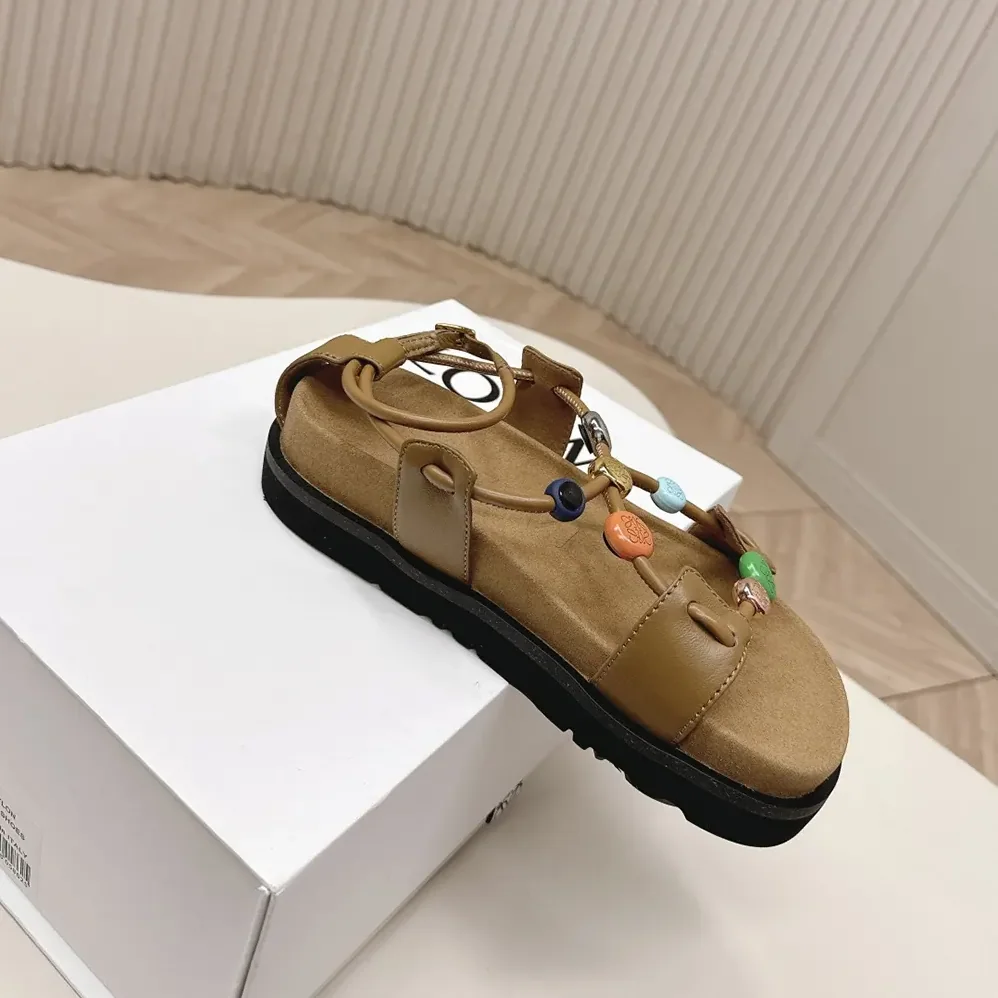 Loewe Pebble Beads Fussbett Sandal in Nappa Lambskin for Women in Camel Loewe Pebble Beads Fussbett Sandal in Nappa Lambskin for Women in Camel