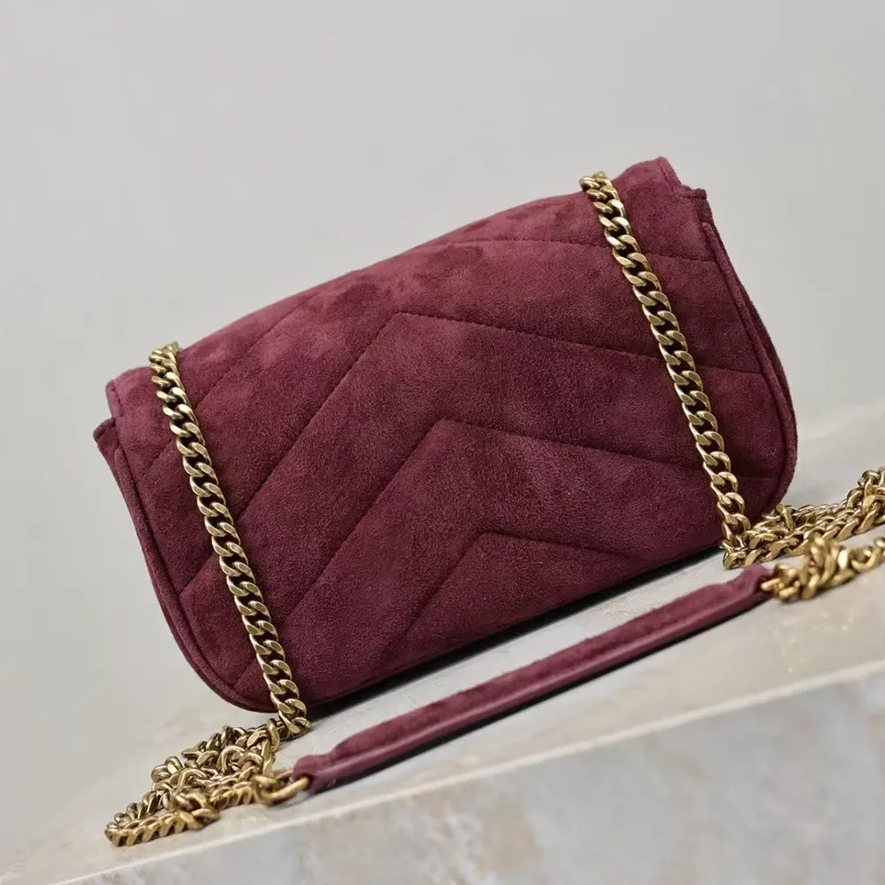 Saint Laurent YSL Loulou Small In Matelassé Suede for Women in Burgundy