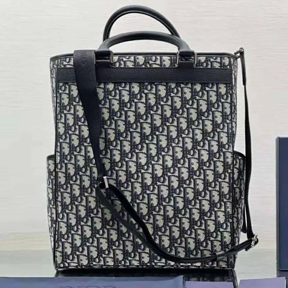 Dior Explorer Tote Bag Beige and Black Dior Oblique Jacquard and Black Grained Calfskin for Men