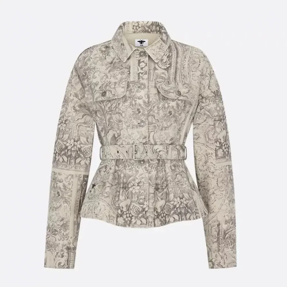 Dior Belted Jacket Beige Dior Barocco Cotton for Women in Linen Denim Dior Belted Jacket Beige Dior Barocco Cotton for Women in Linen Denim