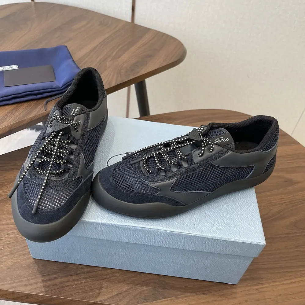 Prada Speedrock Leather And Mesh Fabric Sneakers for Unisex in Black