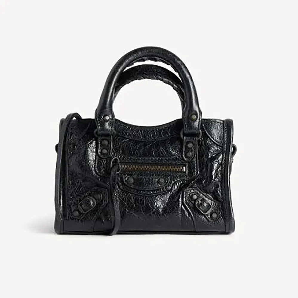Balenciaga Le City Bag Nano in Black Arena Lambskin Brass Hardware for Women Balenciaga Le City Bag Nano in Black Arena Lambskin Brass Hardware for Women