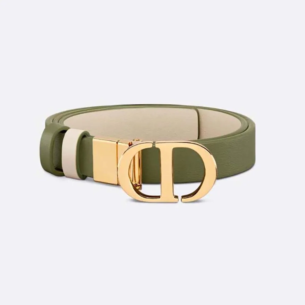 Dior 30 Montaigne Reversible Belt Aspen Green and Dusty Ivory Smooth Calfskin 20 MM for Women Dior 30 Montaigne Reversible Belt Aspen Green and Dusty Ivory Smooth Calfskin 20 MM for Women