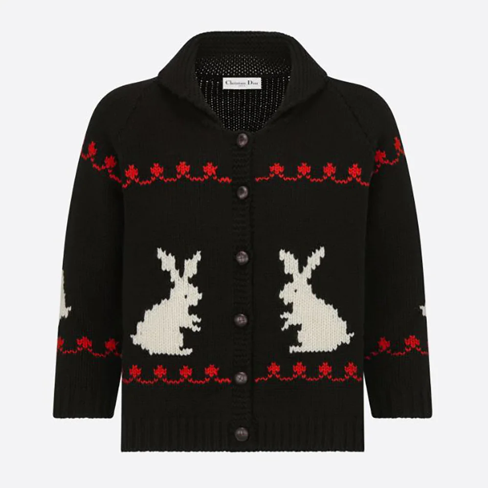 Dior Dioramour Cardigan Navy Blue White and Red Wool and Cashmere for Women