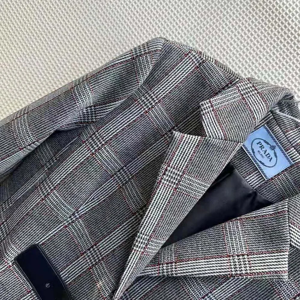 Prada Single-breasted Prince of Wales Jacket for Women Prada Single-breasted Prince of Wales Jacket for Women