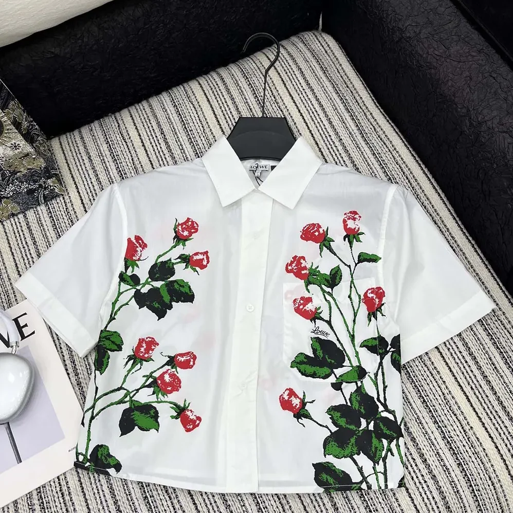 Loewe Short Sleeve Shirt in Cotton for Women in White Loewe Short Sleeve Shirt in Cotton for Women in White