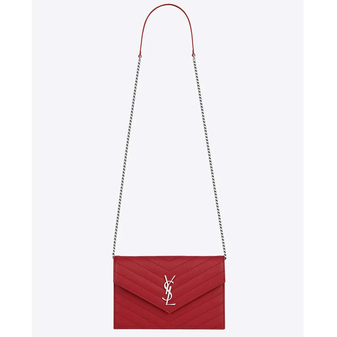 Saint Laurent YSL Medium Monogram Envelope Chain Wallet Silver Hardware Saint Laurent YSL Medium Monogram Envelope Chain Wallet Silver Hardware