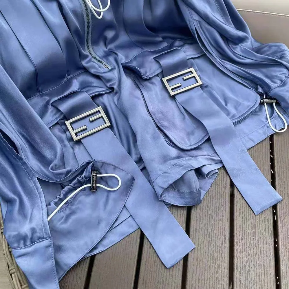 Fendi Jumpsuit Playsuit in Blue Viscose Satin for Women Fendi Jumpsuit Playsuit in Blue Viscose Satin for Women