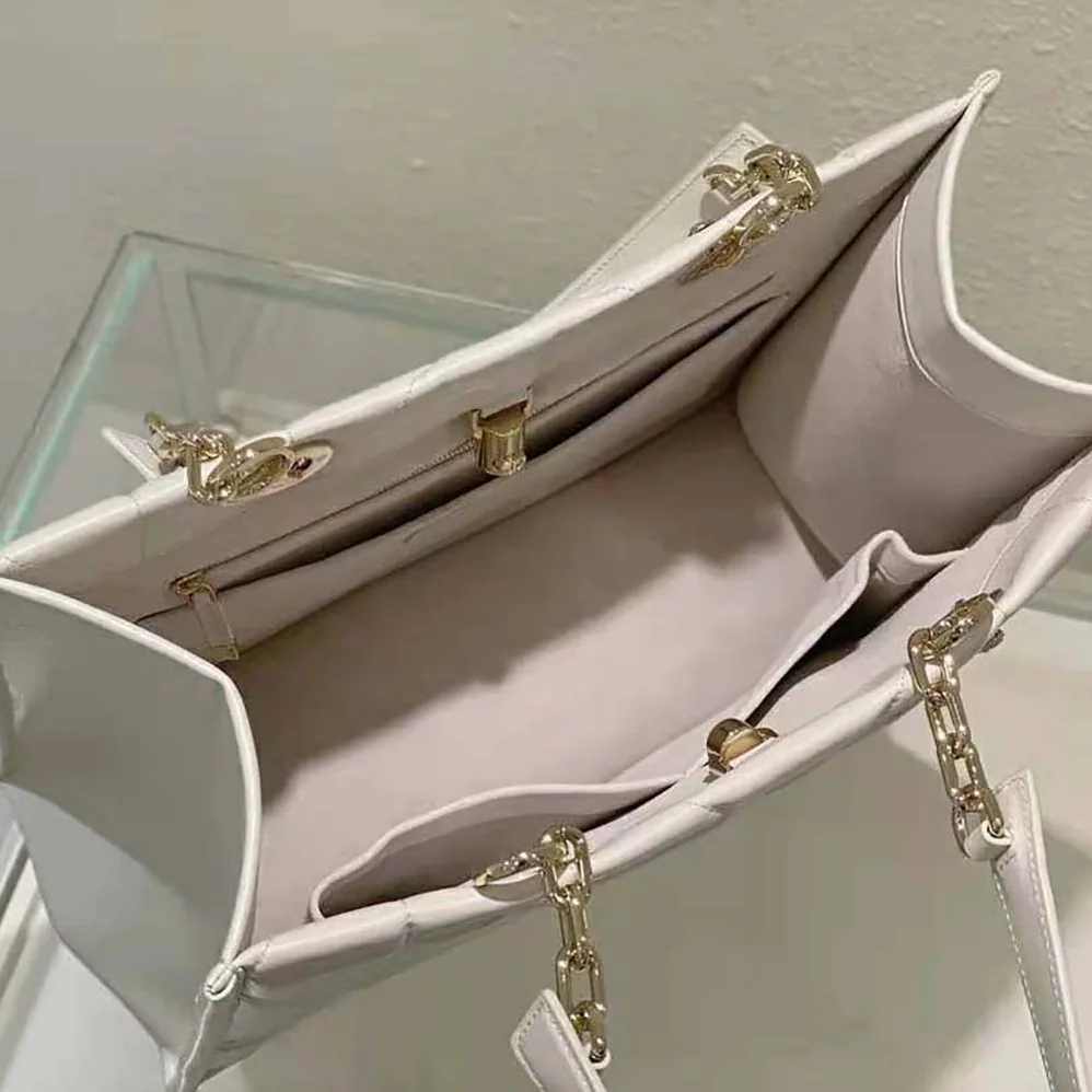 Dior Medium Dior Essential Tote Bag White Archicannage Calfskin for Women