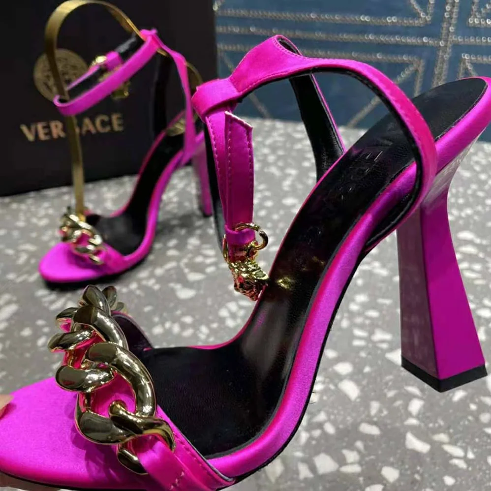 Versace Medusa Chain High Heel Sandals for Women in Rose Versace Medusa Chain High Heel Sandals for Women in Rose