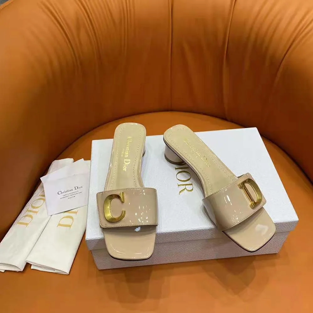 Dior C'est Dior Heeled Slide Nude Patent Calfskin for Women Dior C'est Dior Heeled Slide Nude Patent Calfskin for Women