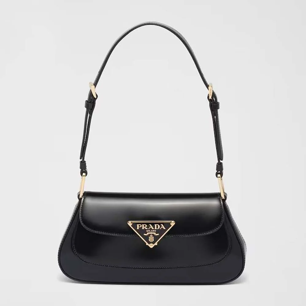 Prada Brushed Leather Shoulder Bag for Women in Black Prada Brushed Leather Shoulder Bag for Women in Black