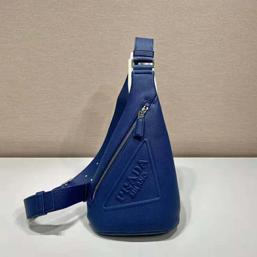 Prada Cross Leather Bag wite Logo-Print Re-Nylon lining for Men in Navy