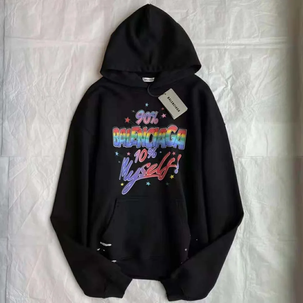 Balenciaga 90/10 Hoodie Wide Fit in Washed Black Medium Fleece for Men