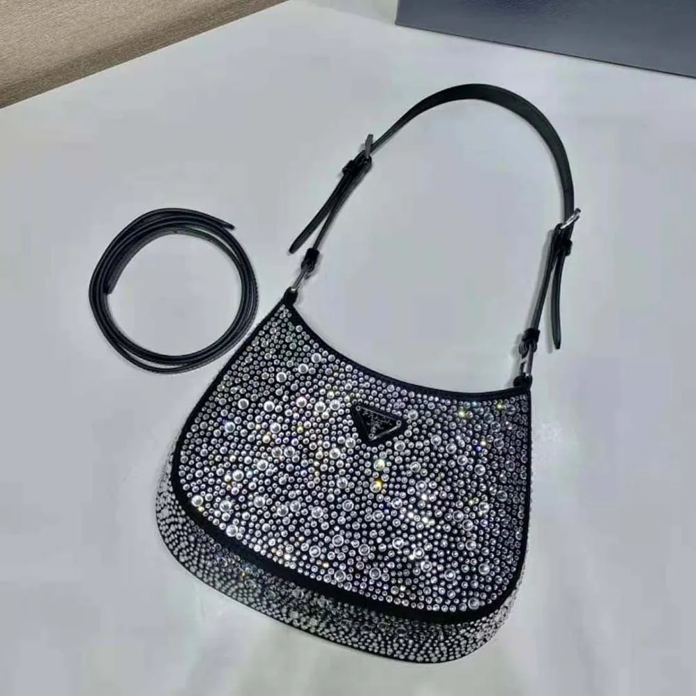 Prada Cleo Satin Bag with Appliques for Women in Black