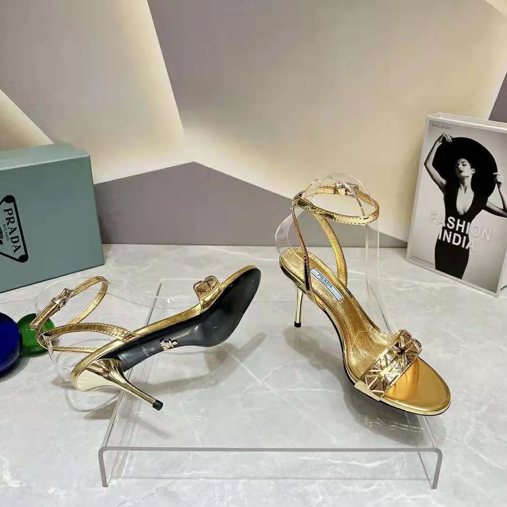 Prada Studded Metallic Leather High for Women in Heeled Sandals Prada Studded Metallic Leather High for Women in Heeled Sandals