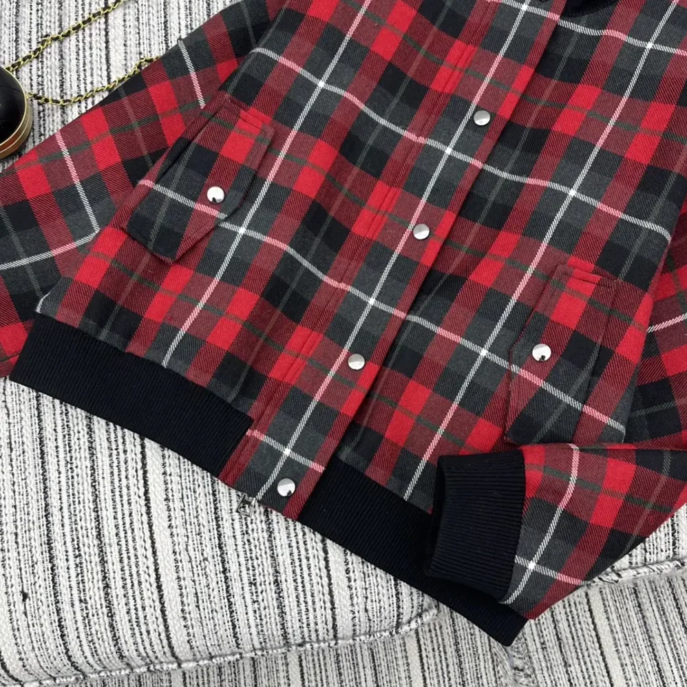 Dior Cannage Bomber Jacket with Vest Red, Gray and Black Check'n'Dior Virgin Wool for Women