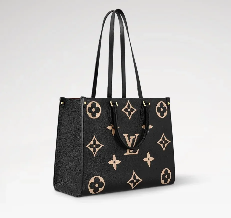 Louis Vuitton OnTheGo MM Tote Bag in Black/Beige Gold Hardware