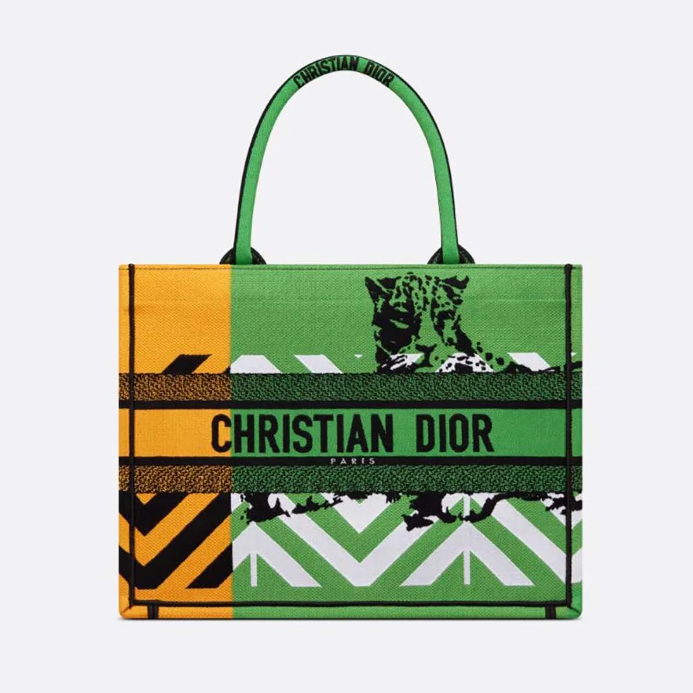 Dior Medium Dior Book Tote Bright Green and Orange D for Women in Jungle Pop Embroidery Dior Medium Dior Book Tote Bright Green and Orange D for Women in Jungle Pop Embroidery