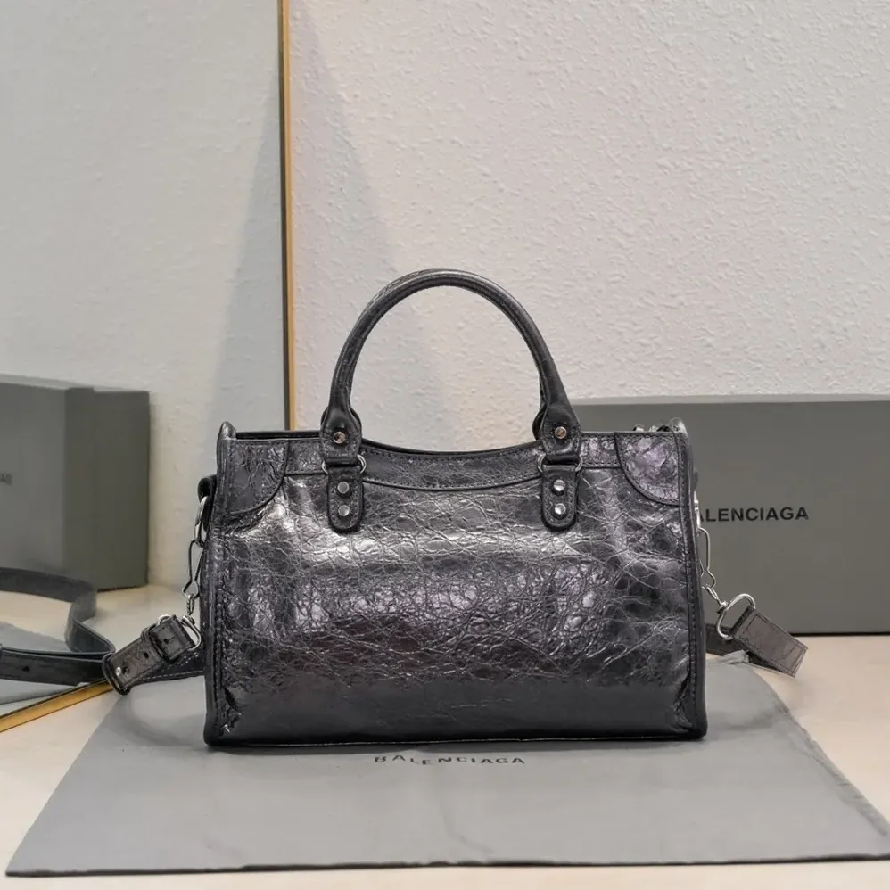 Balenciaga Le City Medium Bag in Black Arena Lambskin for Women Balenciaga Le City Medium Bag in Black Arena Lambskin for Women