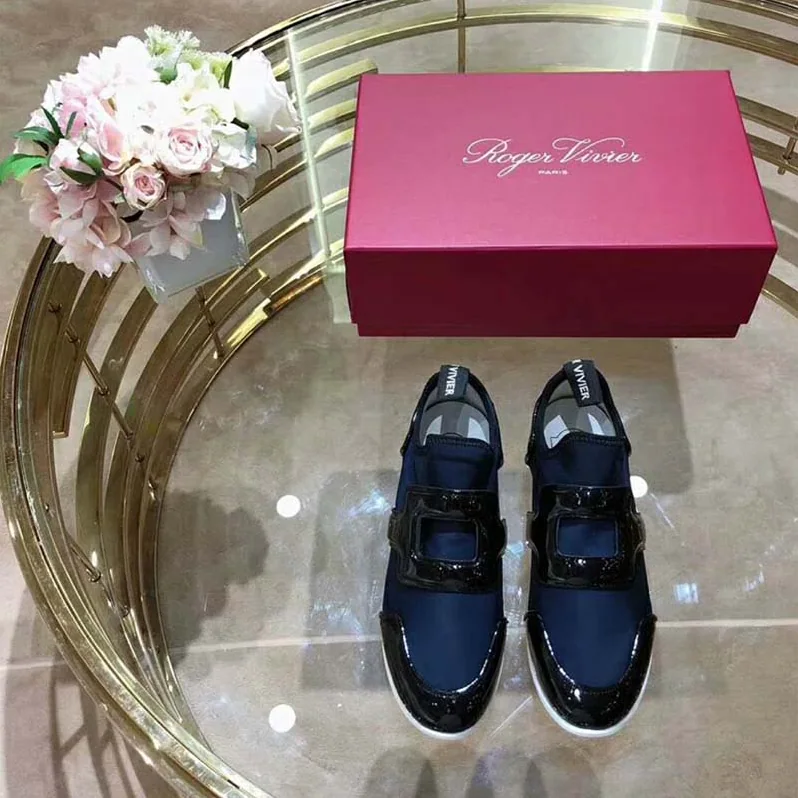 Roger Vivier Shoes Sporty Viv' Leather Buckle for Women in Navy