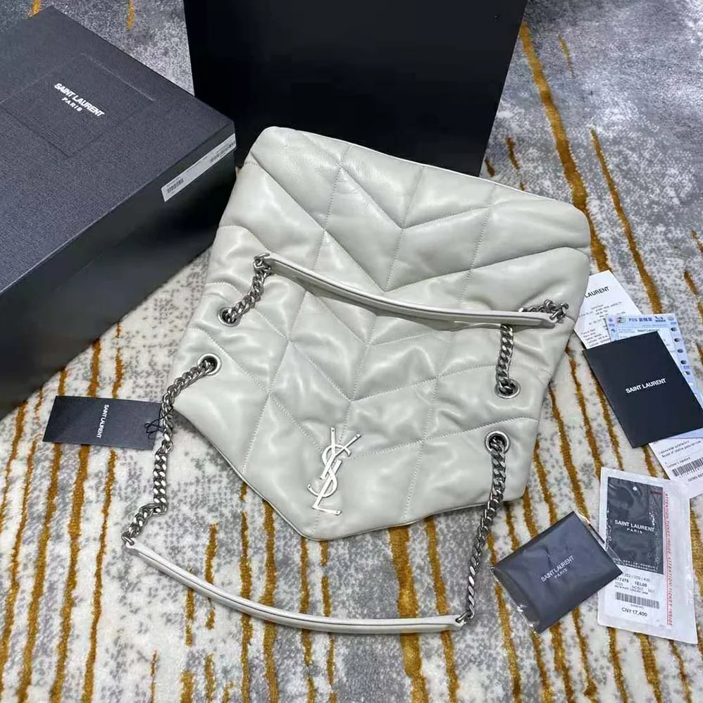Saint Laurent YSL Puffer Medium Bag in Quilted Lambskin for Women in White Saint Laurent YSL Puffer Medium Bag in Quilted Lambskin for Women in White