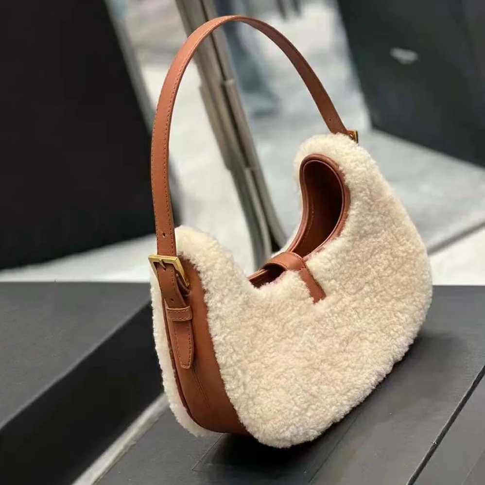 Saint Laurent YSL Le Fermoir Hobo Bag in Merino Shearling for Women Saint Laurent YSL Le Fermoir Hobo Bag in Merino Shearling for Women