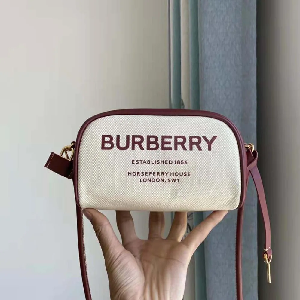 Burberry Horseferry Print Canvas Half Cube Crossbody Bag for Women