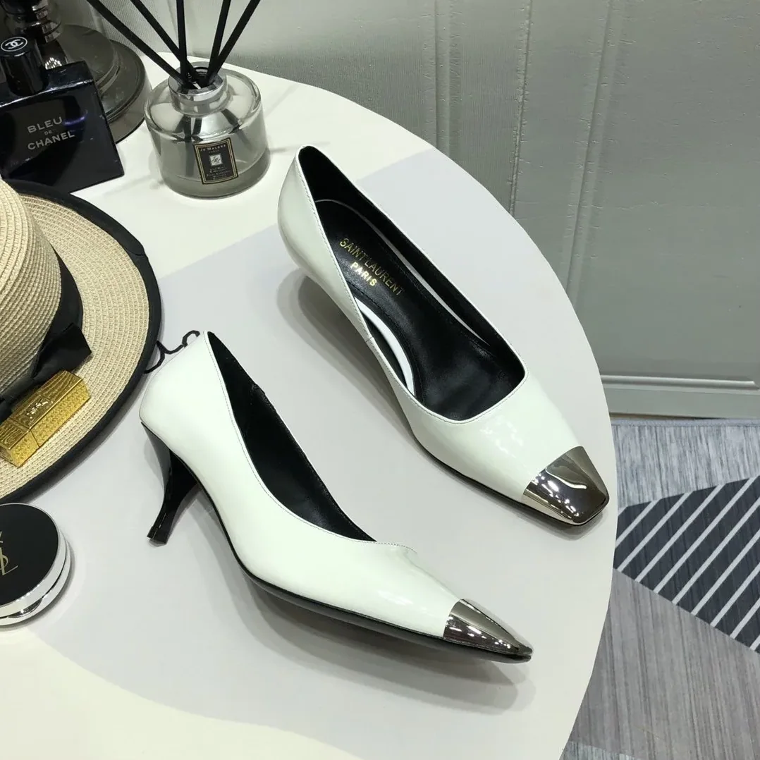 Saint Laurent Blade Slingback Pumps White YSL