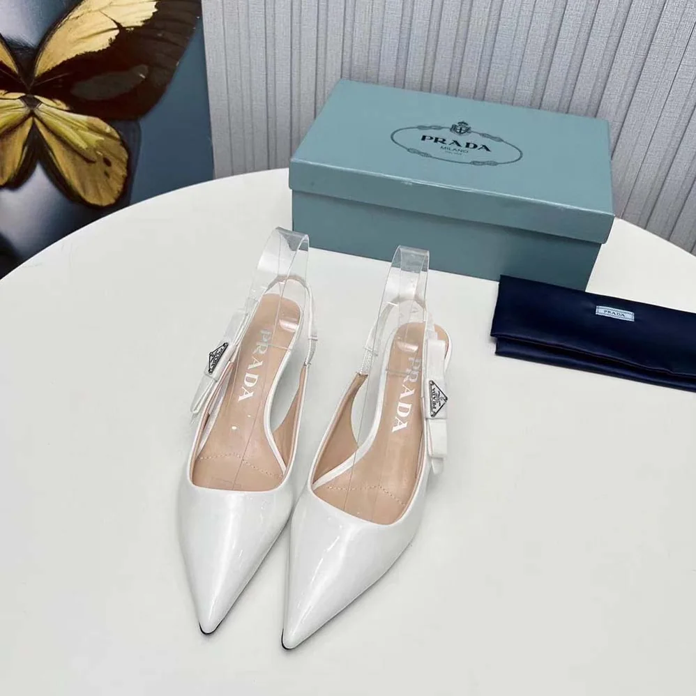 Prada Patent-Leather Slingback Pumps for Women in White Prada Patent-Leather Slingback Pumps for Women in White