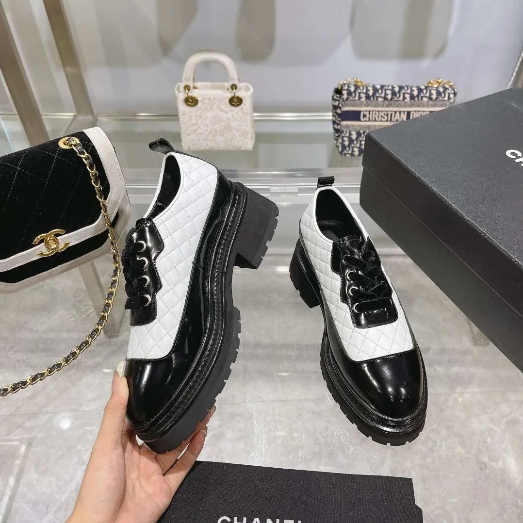 Chanel Thick Soled Chain Laced Loafers White