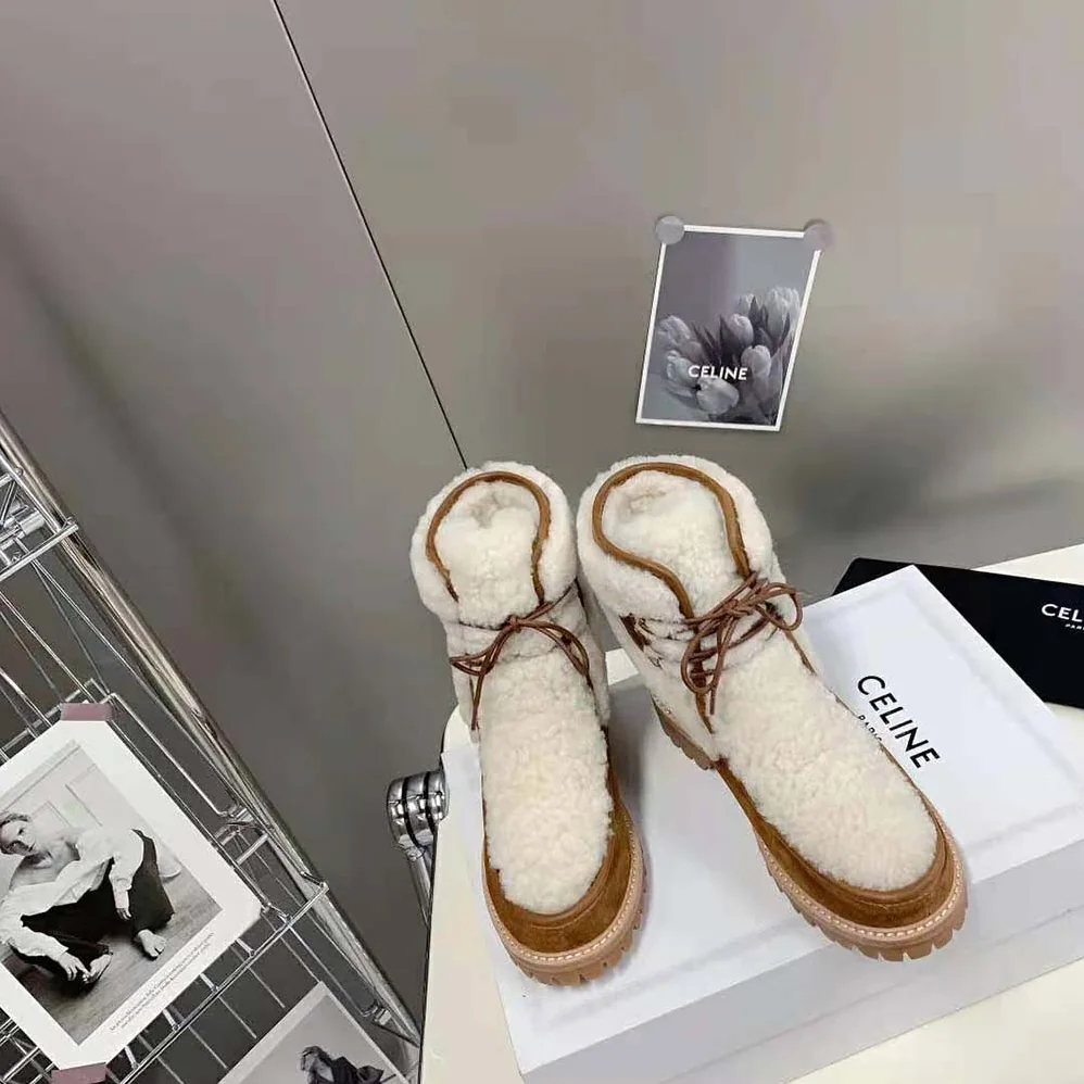 Celine Margaret Lace-up Fur Boot in Suede Calfskin and Shearling for Women Celine Margaret Lace-up Fur Boot in Suede Calfskin and Shearling for Women
