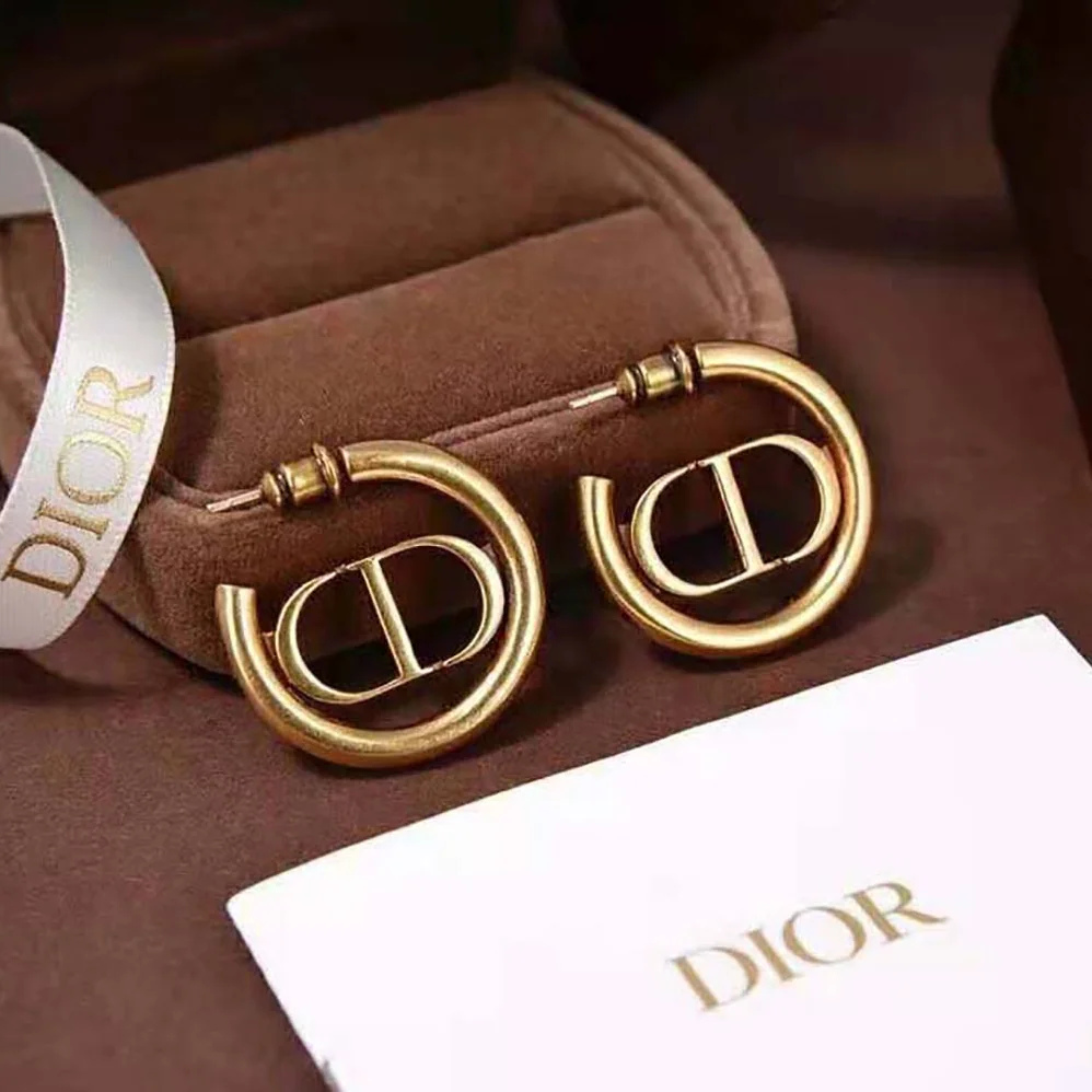Dior 30 Montaigne Hoop Earrings Antique Gold for Women in Finish Metal