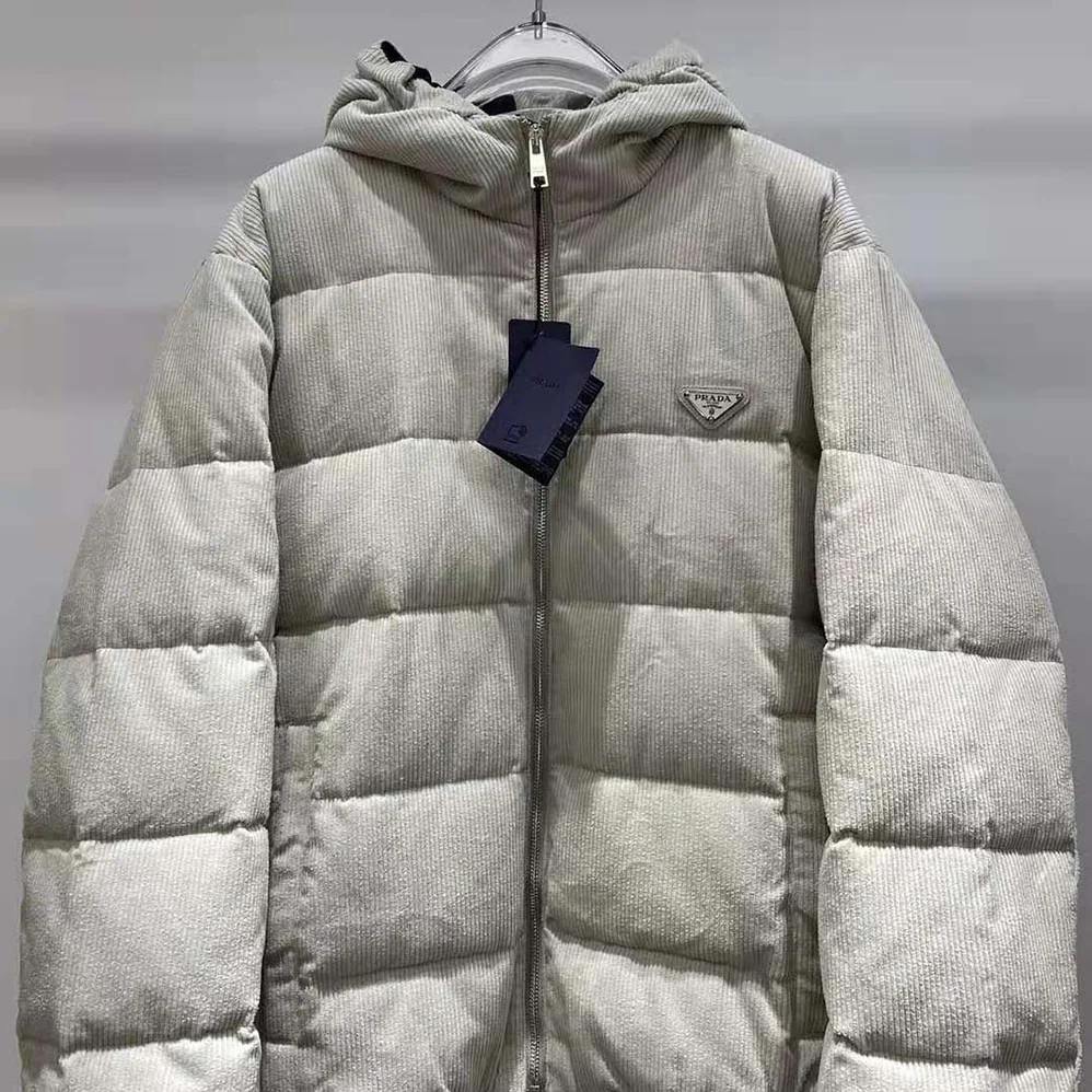 Prada Cropped Corduroy Down Jacket for Men in White Prada Cropped Corduroy Down Jacket for Men in White