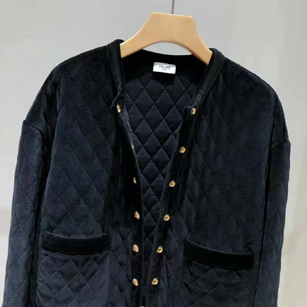 Celine Quilted Cardigan in Velvet Jersey for Women in Black Celine Quilted Cardigan in Velvet Jersey for Women in Black