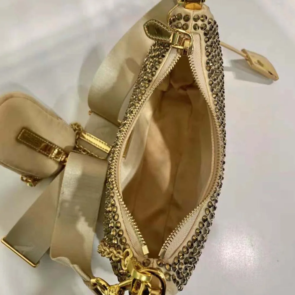 Prada Re-Edition 2005 Satin Bag with Crystals for Women in Gold