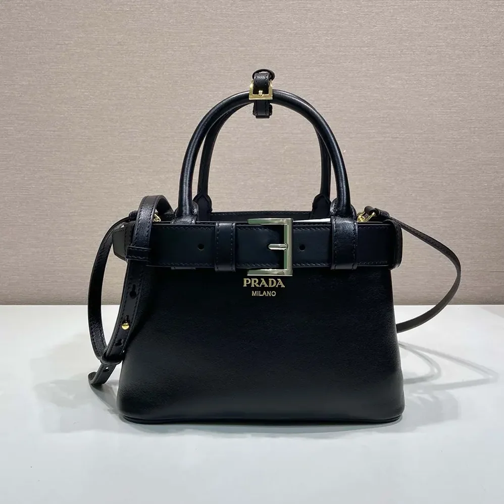 Prada Wome Buckle Small Leather Bag With Belt in Black Prada Wome Buckle Small Leather Bag With Belt in Black