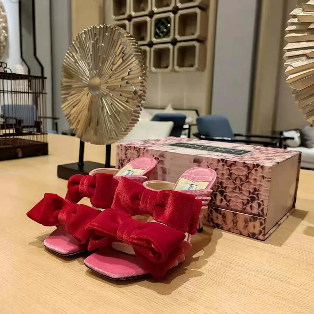 Jimmy Choo Flaca Sandal 100 Candy Pink Velvet Sandal with Bow for Women Jimmy Choo Flaca Sandal 100 Candy Pink Velvet Sandal with Bow for Women