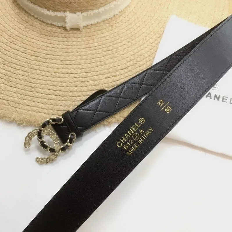 Chanel Quilted Belt With Double C Buckle Black with Gold mix Black Hardware for Women