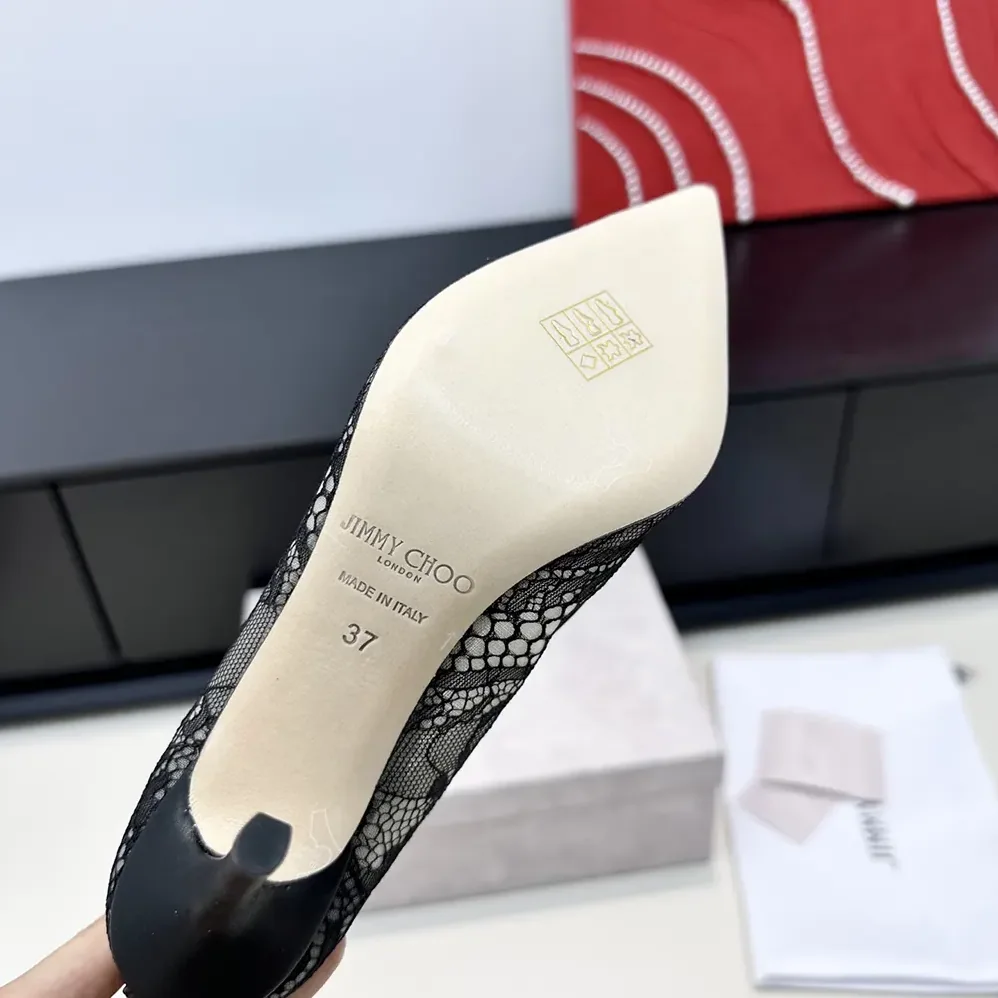 Jimmy Choo Romy 85 Black Jimmy Choo Lace Pumps for Women