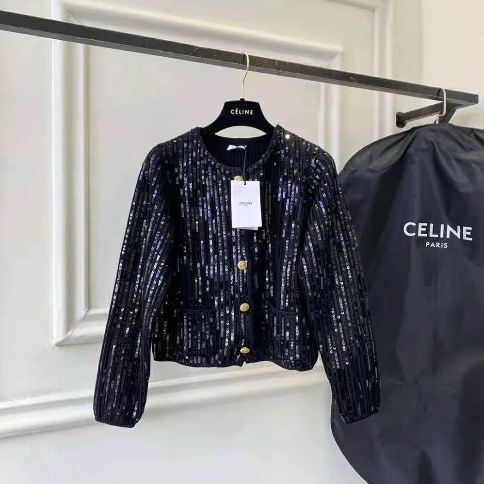 Celine Embroidered Cardigan in Ribbed Mohair for Women in Black