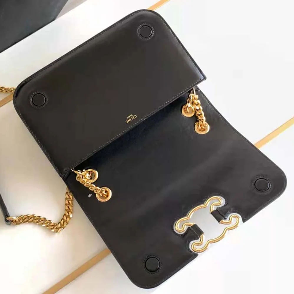Celine Medium Bag Triomphe Frame in Shiny Calfskin for Women in Black