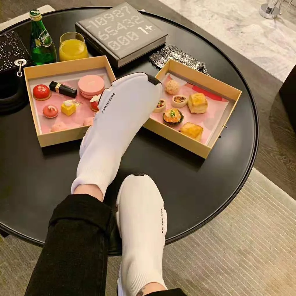 Balenciaga Speed Trainers in Knit and Balenciaga Logo for Women in White