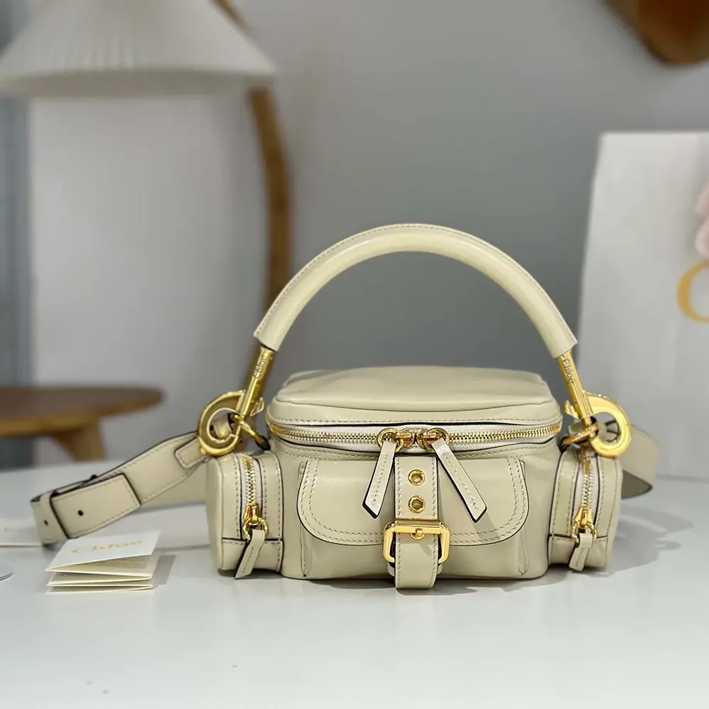Chloe Small Camera Bag in Shiny Leather for Women in Beige