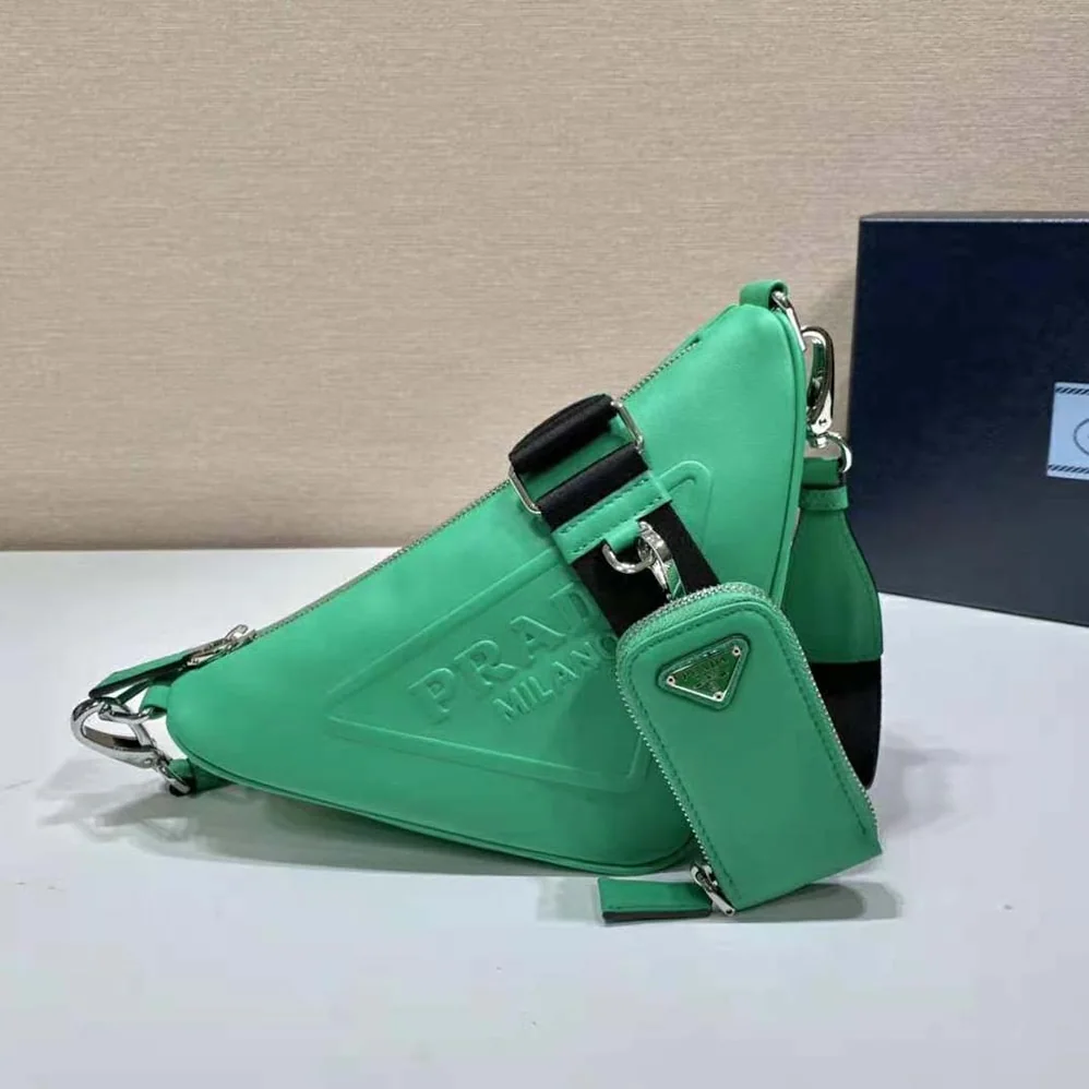 Prada Leather Triangle Shoulder Bag for Women in Green Prada Leather Triangle Shoulder Bag for Women in Green