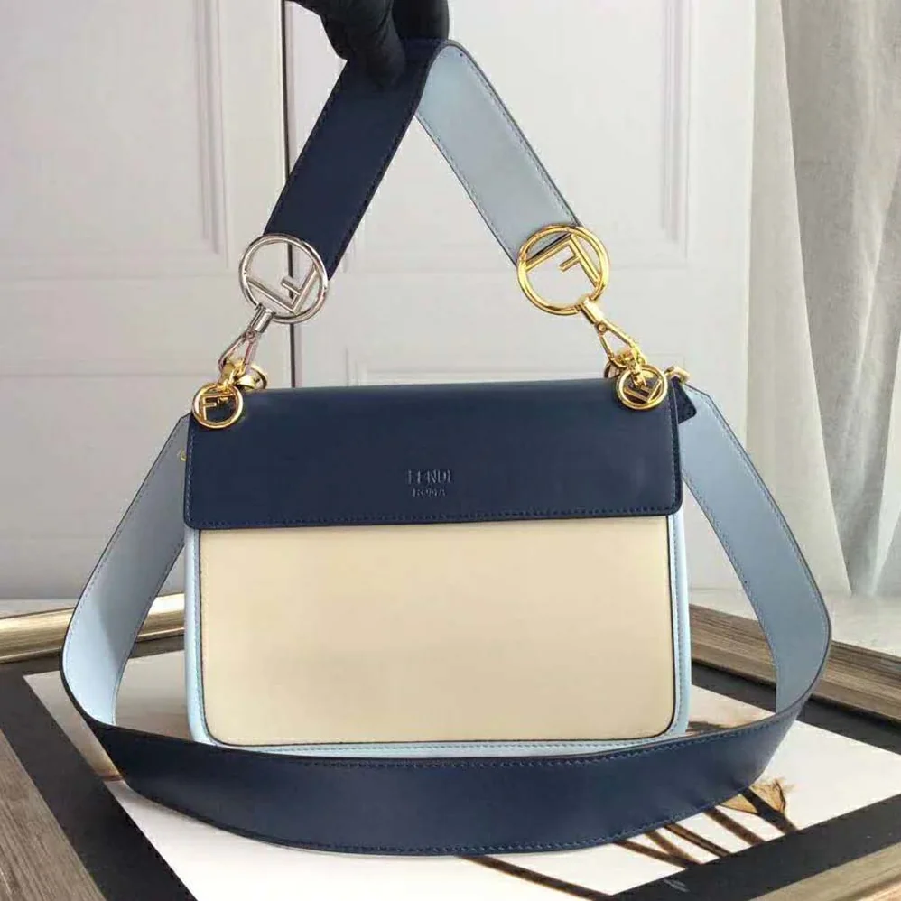 Fendi Kan I F Pale Blue Leather Bag with Exotic Details for Women Fendi Kan I F Pale Blue Leather Bag with Exotic Details for Women