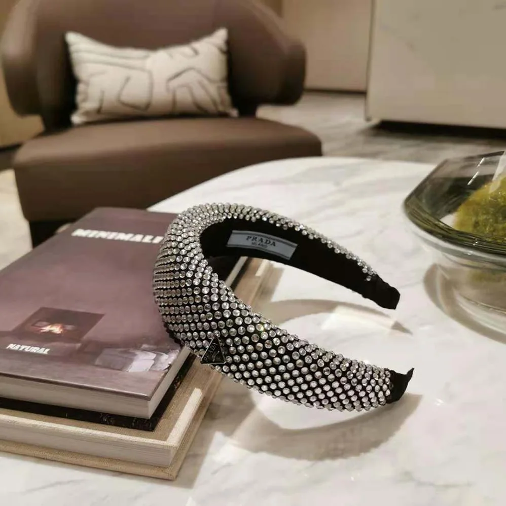 Prada Oversized Embellished Satin Headband with Heat for Women in Bonded Crystals Prada Oversized Embellished Satin Headband with Heat for Women in Bonded Crystals