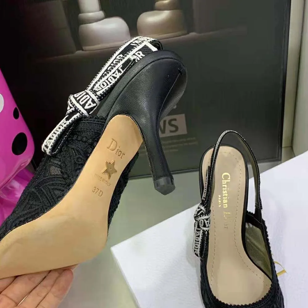 Dior J Adior Slingback Pump Black Macramé Embroidered Cotton for Women Dior J Adior Slingback Pump Black Macramé Embroidered Cotton for Women