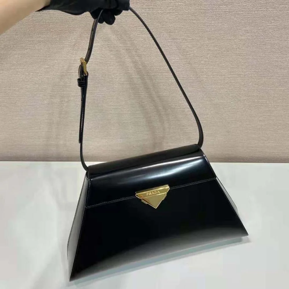 Prada Medium Brushed Leather Handbag for Women in Black Prada Medium Brushed Leather Handbag for Women in Black