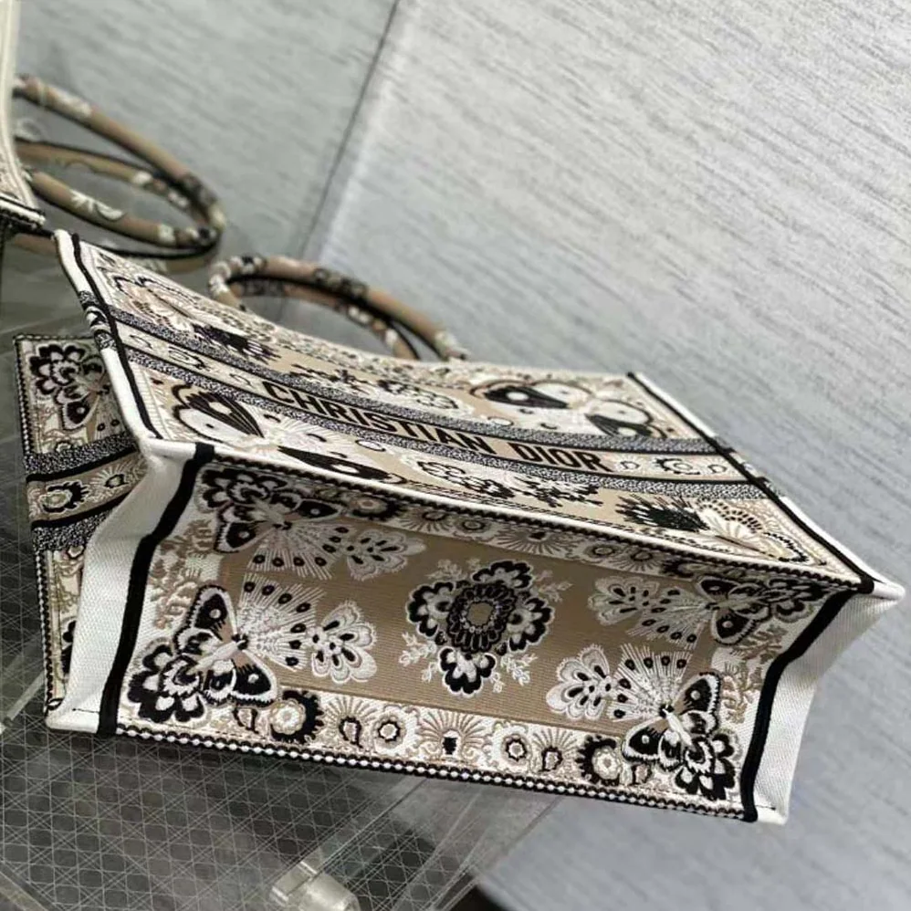 Dior Large Dior Book Tote Beige Multicolor Butterfly Bandana Embroidery for Women